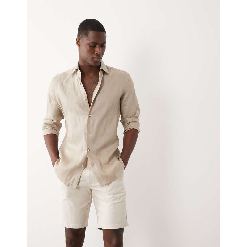 ASOS DESIGN skinny fit chino shorts in stone-Neutral