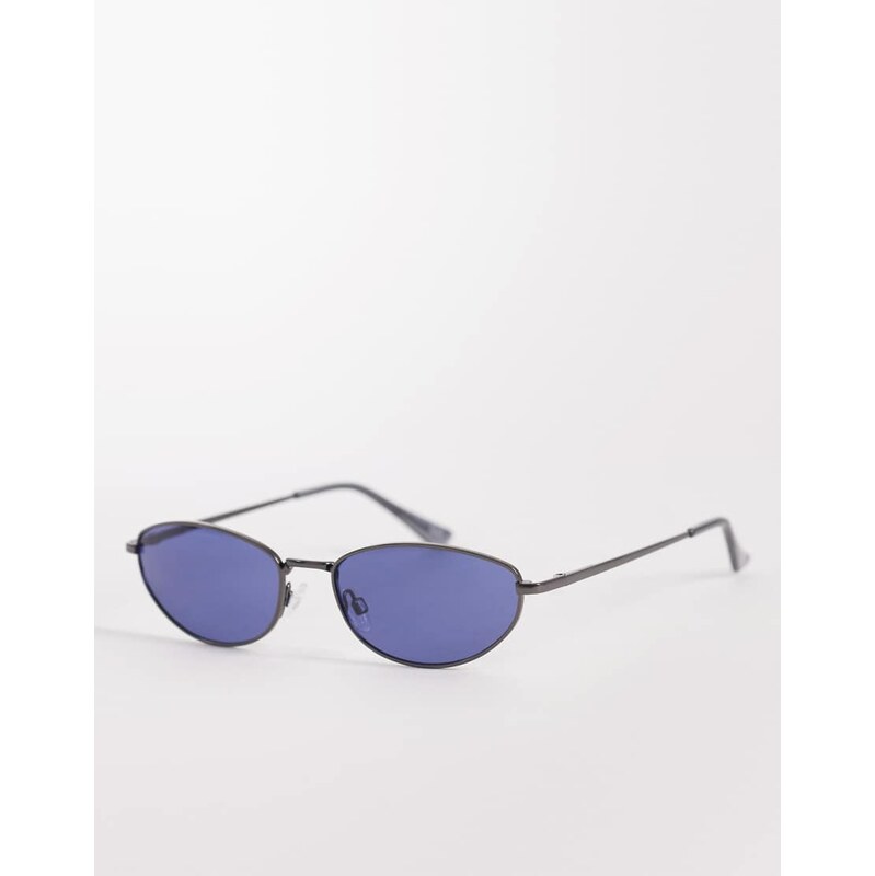 ASOS DESIGN metal sunglasses in gunmetal frame with blue lens
