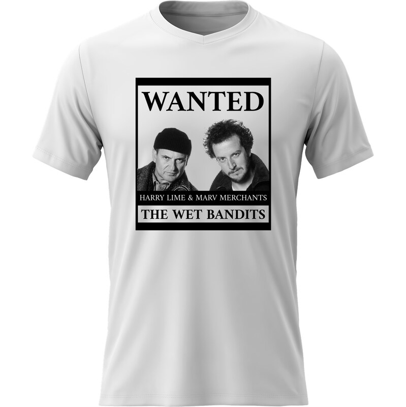 Pánské bavlněné tričko s potiskem - WANTED - bílé