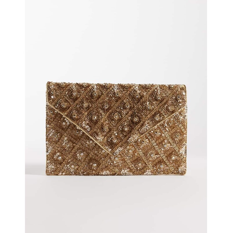 True Decadence embellished envelope clutch bag in gold 114909780