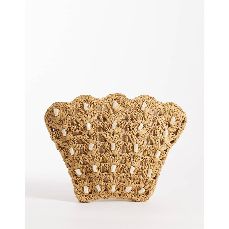 Accessorize faux pearl shell wristlet bag in beige-Neutral