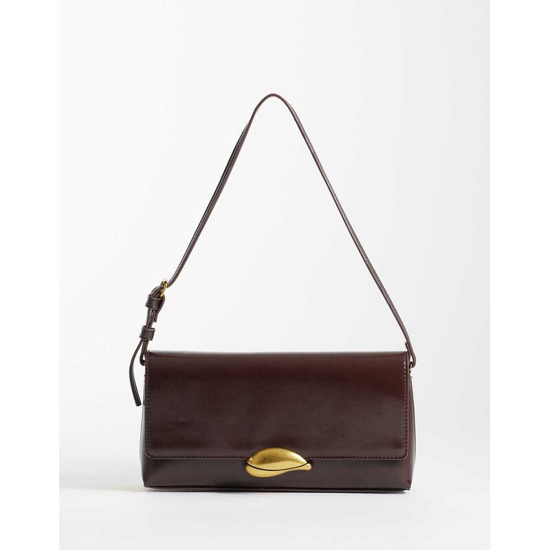 ASOS DESIGN shoulder bag with gold hardware in chocolate-Brown