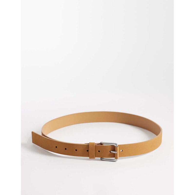 ASOS DESIGN premium nubuck smart belt with wrapped end silver