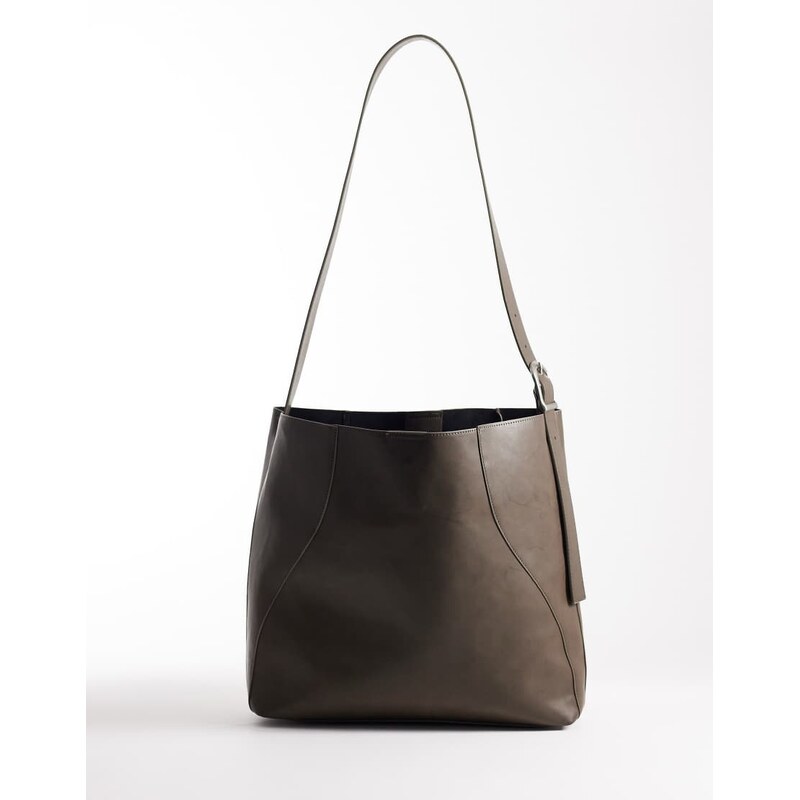 ASOS DESIGN faux leather crossbody bag in taupe-Brown