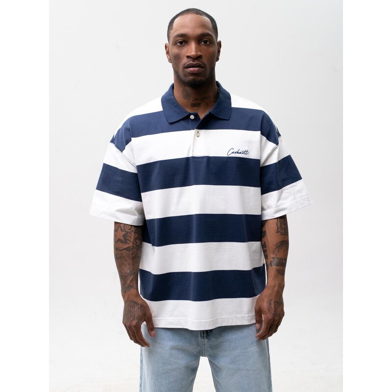 Pánské polo tričko modré / krémové Carhartt WIP Delray