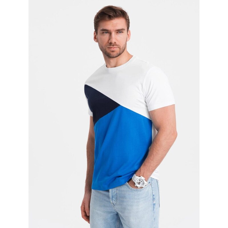Ombre Clothing Stylové bílo-modré tričko V4 TSCT-0174