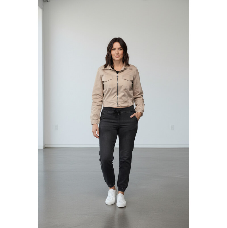 Allen dámská móda Bunda béžová s moderním cropped střihem bavlna 114740409