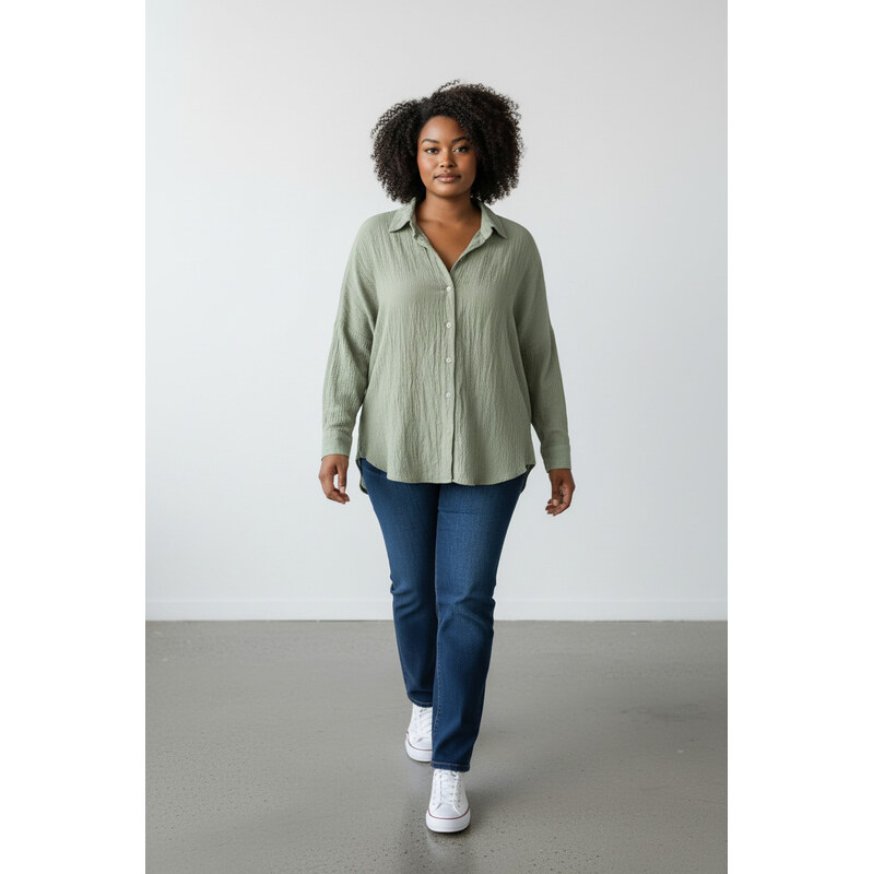 Allen dámská móda Košile khaki se stříbrnou nitkou velikost L/XL 114804555