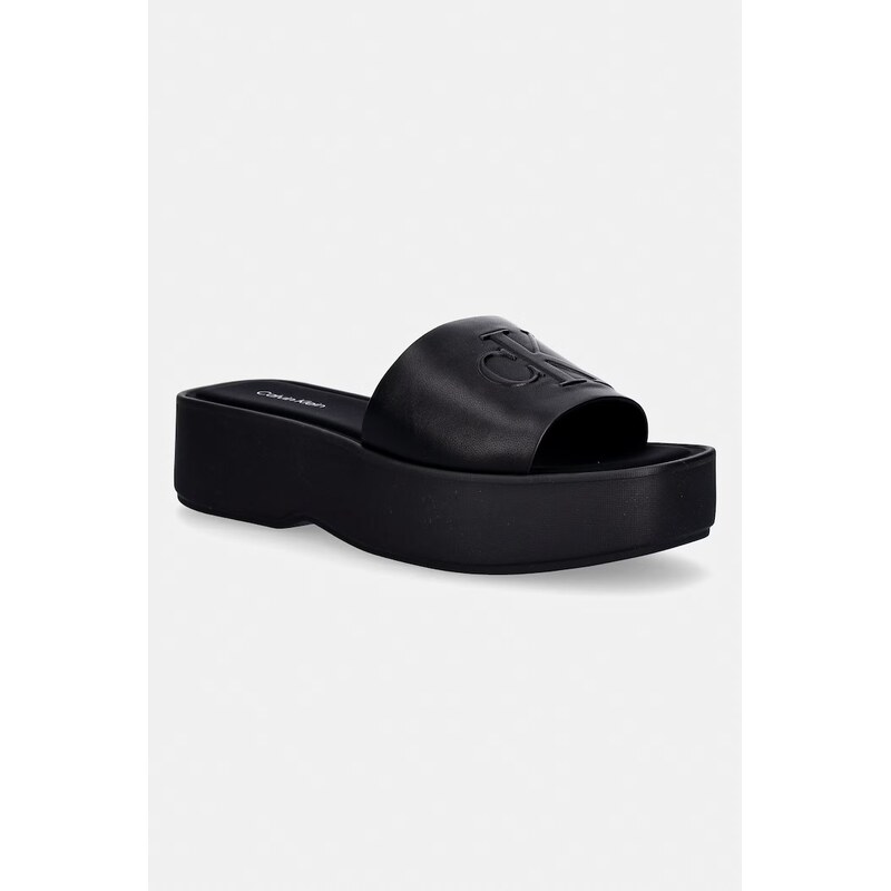 Calvin Klein pantofle dámské kožené FLATF SNDL LTH MG
