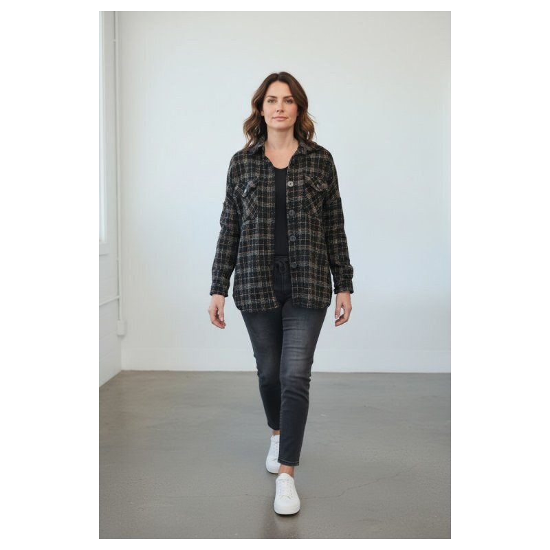 Allen dámská móda Košile černá s proužkem teplejší velikost L/XL 114740511