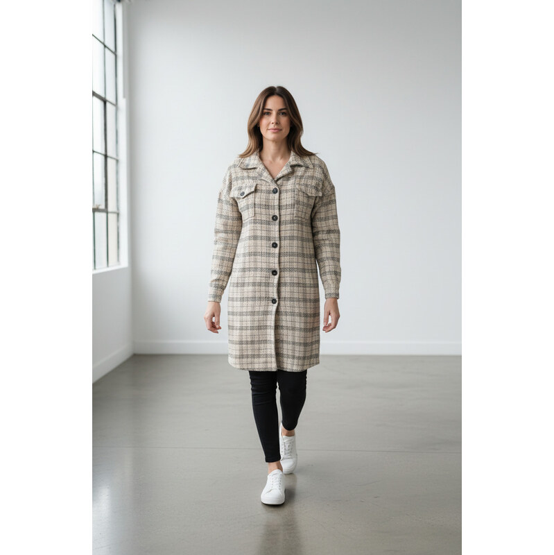 Allen dámská móda Kabát béžový kostkovaný velikost L/XL 114740506