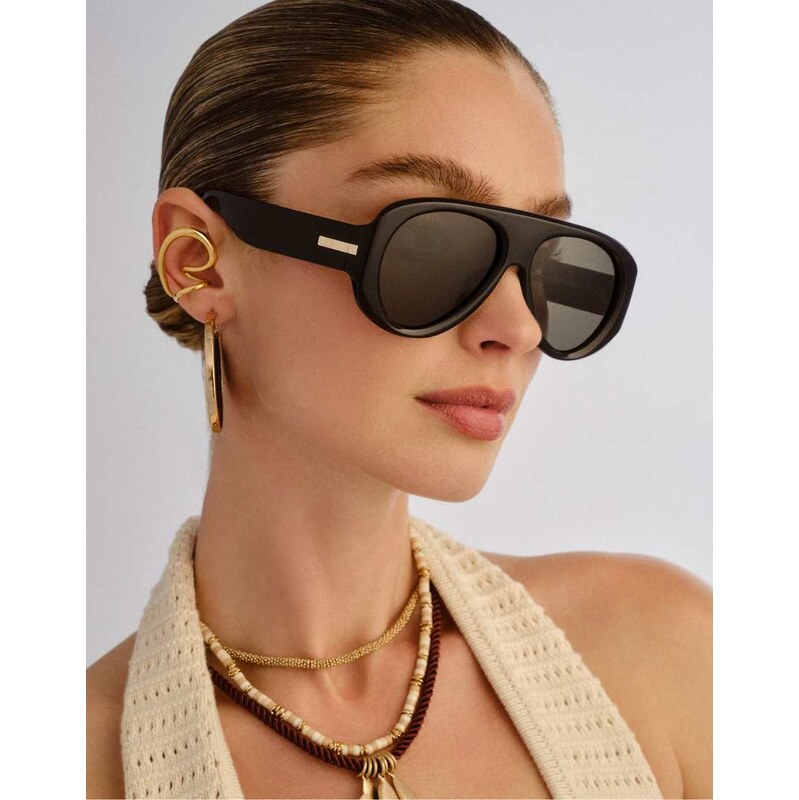 Le Specs dreamboat shield sunglasses in black with green polarised 115414938