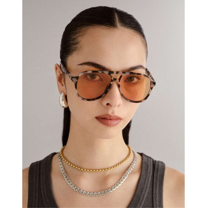 Le Specs tragic magic aviator sunglasses in cookie tort with amber 115541565