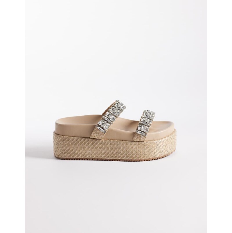Public Desire Darcy platform raffia sandals with embellished