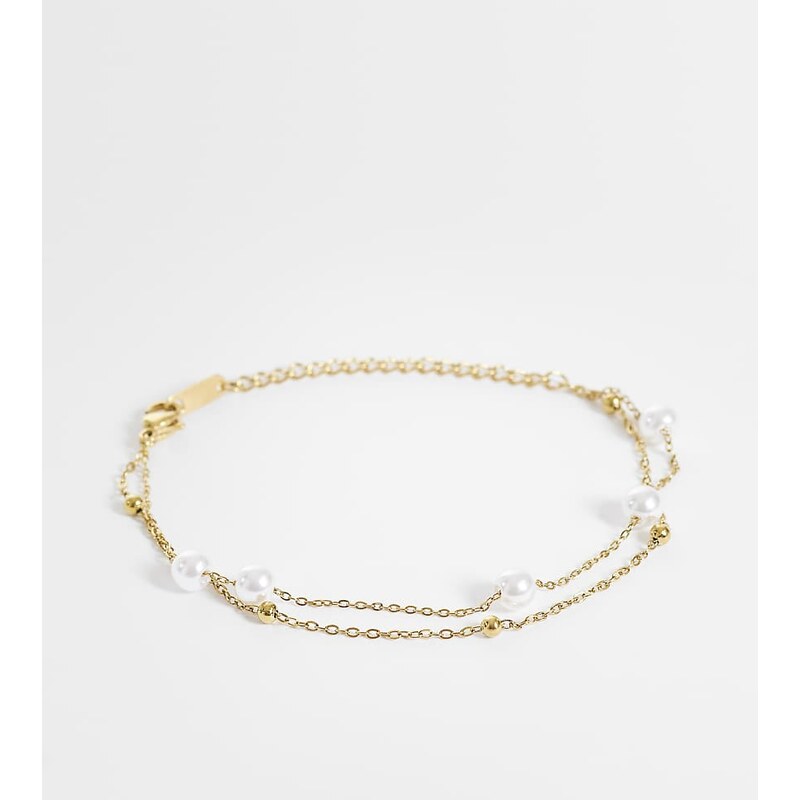 Lost Souls multirow chain pearl bracelet in 18ct gold plated stainless 115153459