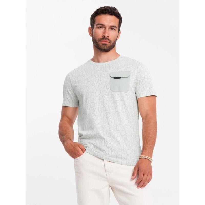 Ombre Clothing Pánské zelené tričko s ozdobnou kapsou a