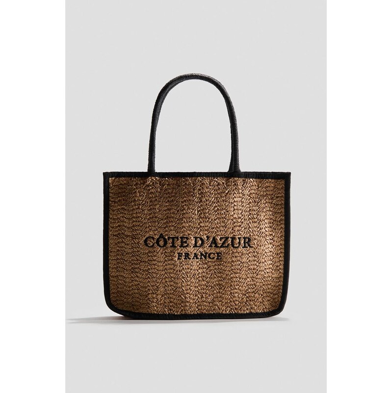 H&M - Slaměná taška shopper - černá 114926079