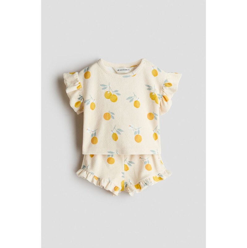 H&M - Dvoudílná souprava z froté s volánky - Světle Béžová