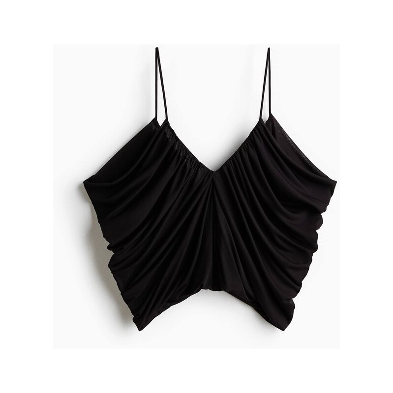 H&M - Řasený top na ramínka - Tmavě Hnědá