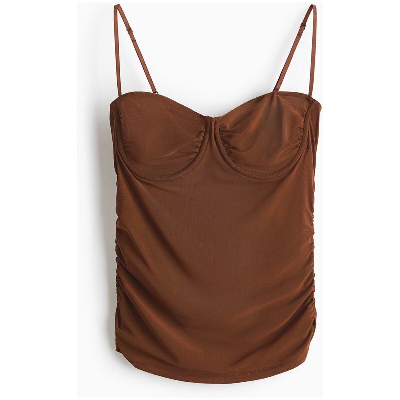 H&M - Řasený top zesíťoviny - béžová 114926172