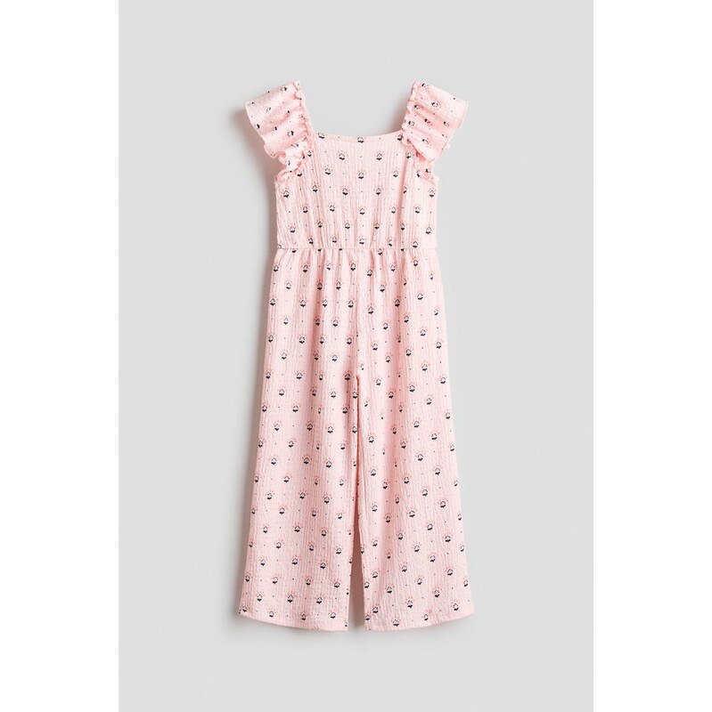 H&M - Overal z žerzejes texturou - Světle Růžová/Květy