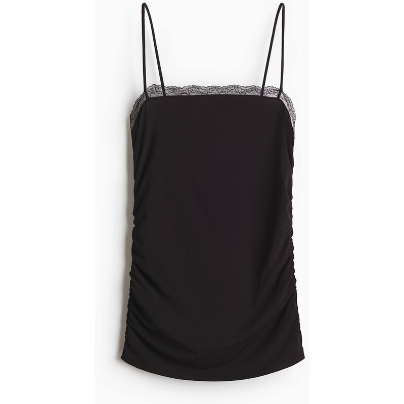 H&M - Top na ramínkas krajkovým lemem - černá 114926261