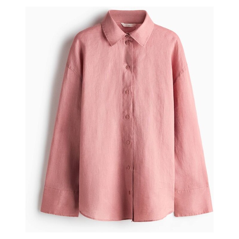 H&M - Oversized lněná košile - růžová 114926302