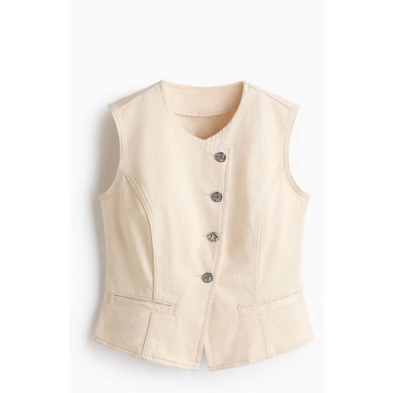 H&M - Keprová vestas tepanými knoflíky - bílá 114926313