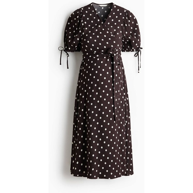 H&M - MAMA Puff-sleeved wrap dress - hnědá 114926326