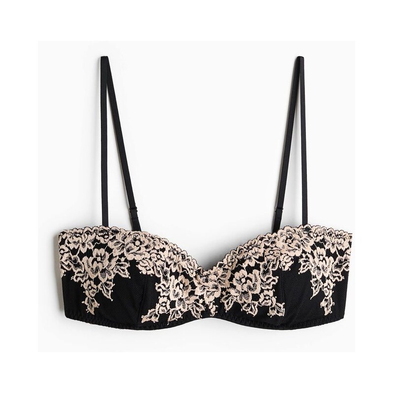 H&M - Vyztužená krajková podprsenka bandeau - černá 114926335