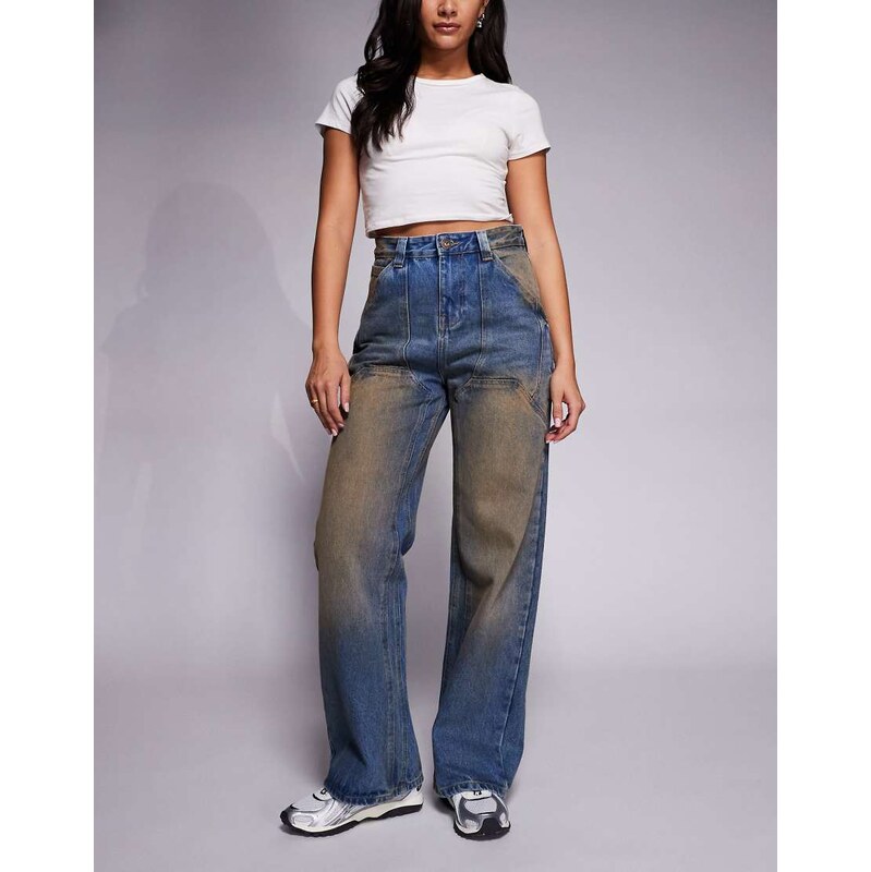 Courtside baggy denim jeans in blue with light vintage wash 114927551