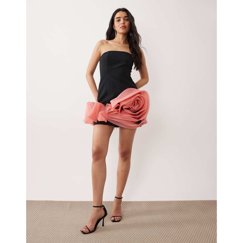 ASOS LUXE bandeau mini dress with corsage detail in black and