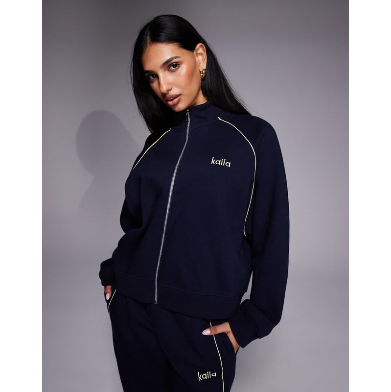 Kaiia embroidered logo oversized zip up sweatshirt co-ord in navy and 114927736