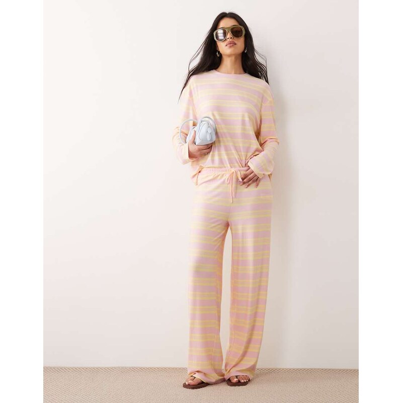 Kaiia super soft jersey drawstring trousers co-ord in pink and lemon 114927740