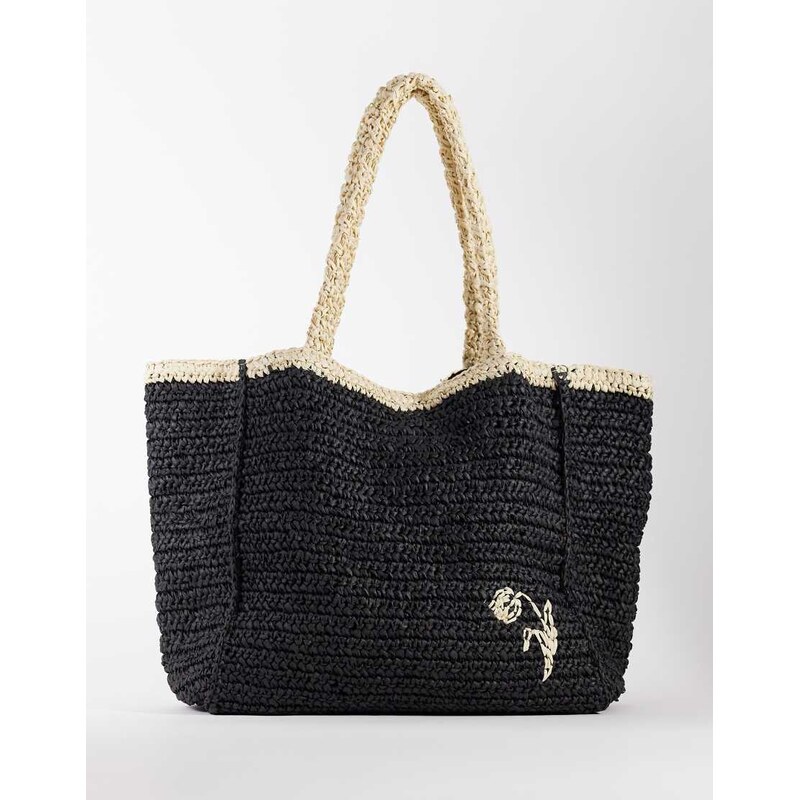 Becksondergaard premium contrast straw tote bag in black 114927742