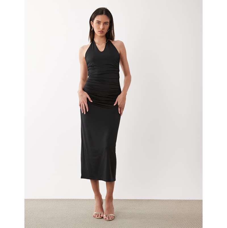 ONLY halterneck slinky midaxi dress in black