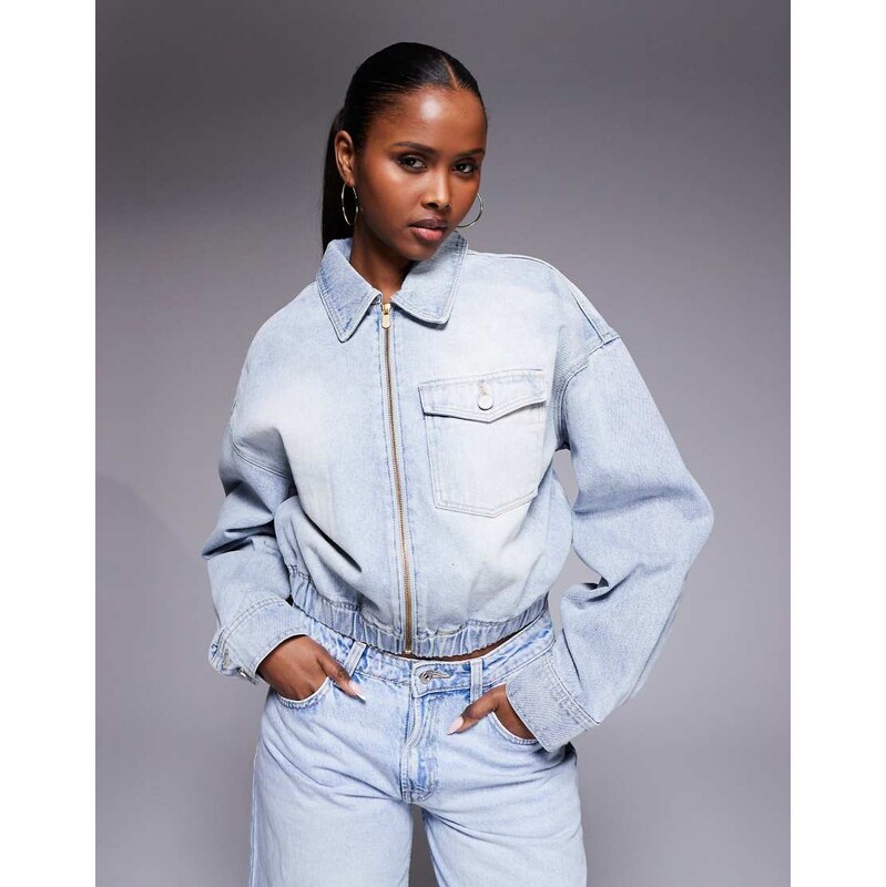 Abrand Jeans Abrand cropped denim bomber jacket with chest pocket in 114927807