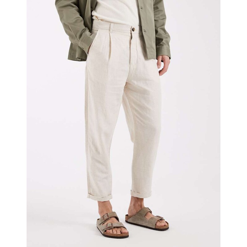 Selected linen blend tapered trousers in beige-Neutral