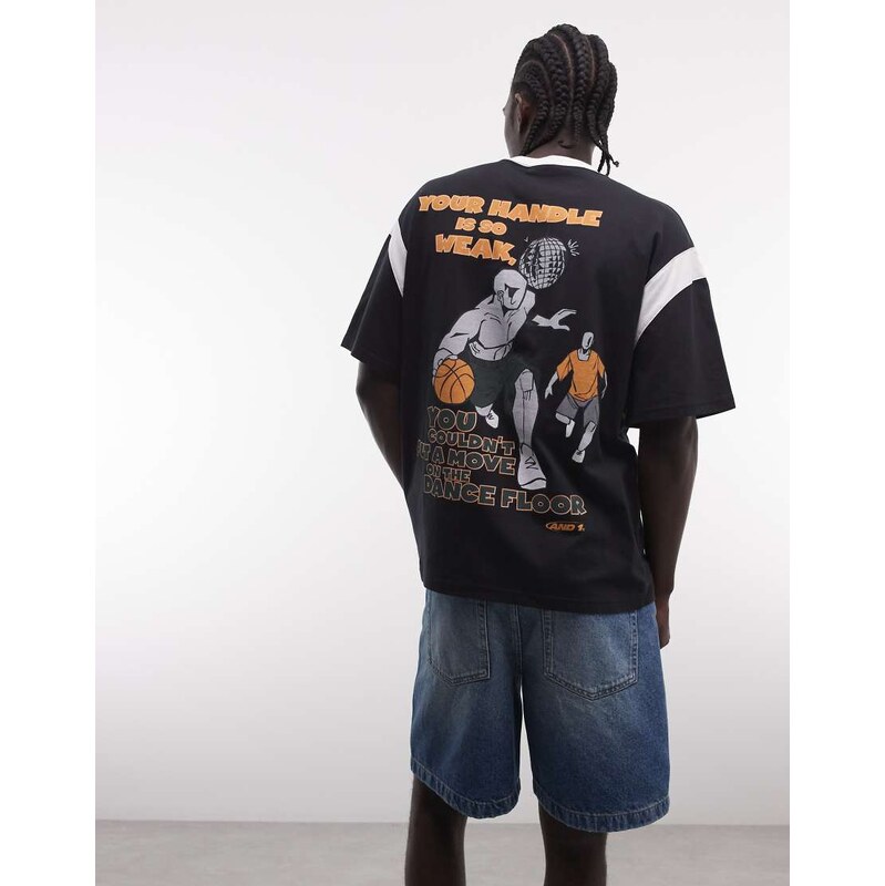 AND1 logo oversized t-shirt with basketball back print in black 114927815