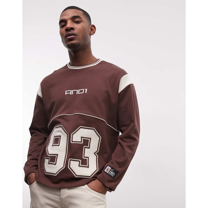 AND1 93 logo panel sweatshirt in chocolate brown 114956427