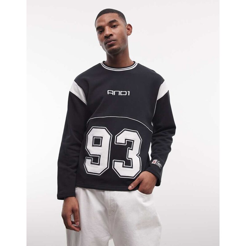 AND1 93 logo panel sweatshirt in black 114927817