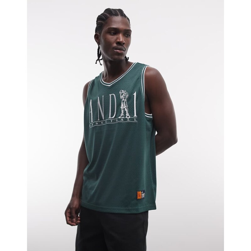 AND1 basketball logo vest in dark green 114927818