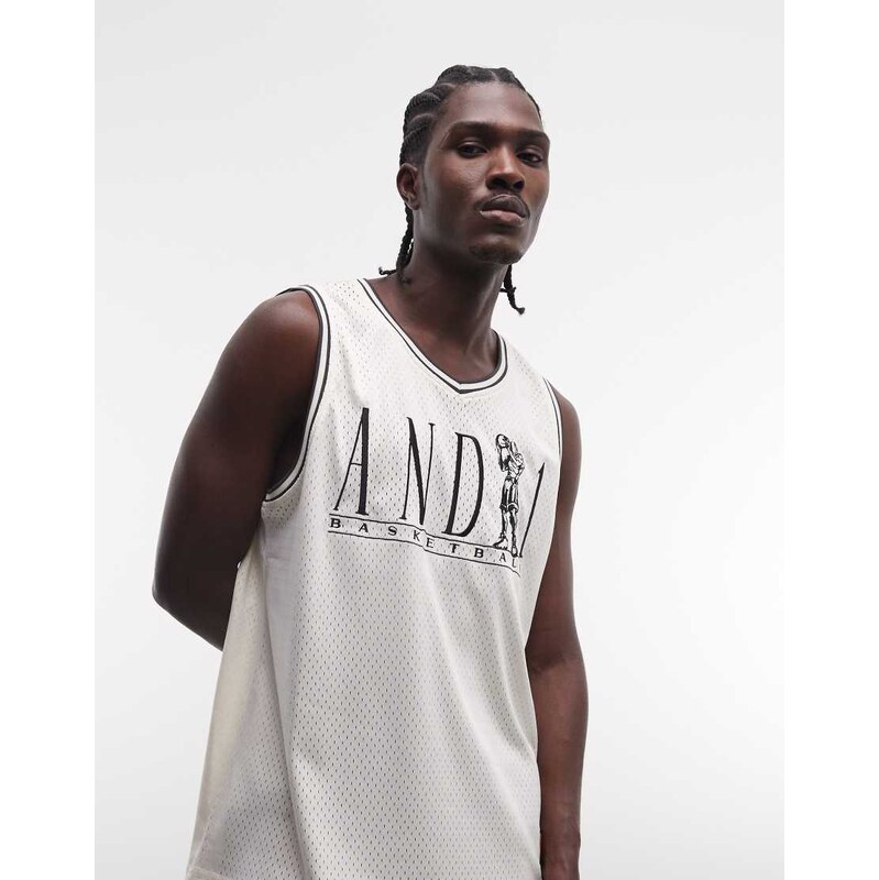 AND1 basketball logo vest in ecru-White 114927819