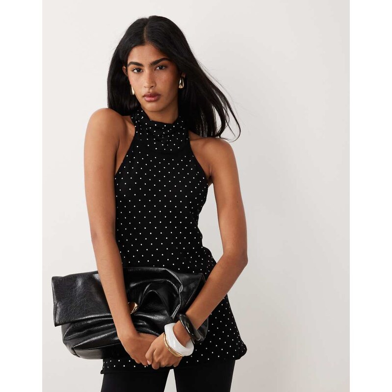 Gina Tricot polka dot knitted top in black