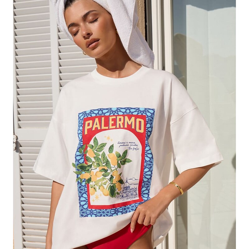 The Frolic exclusive Palermo lemon graphic front oversized t