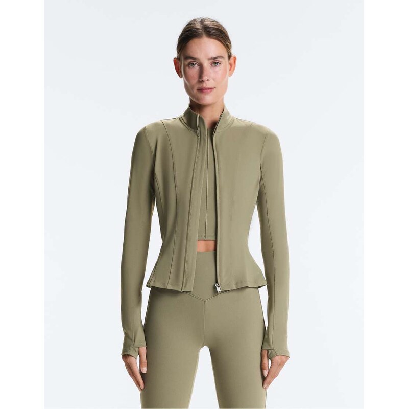 OYSHO Evermove peplum jacket in washed khaki-Green 114928058