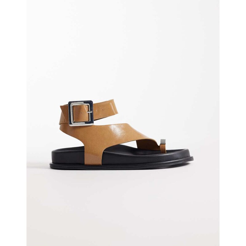 ASOS DESIGN Fletcher footbed sandal with metal toe loop in camel