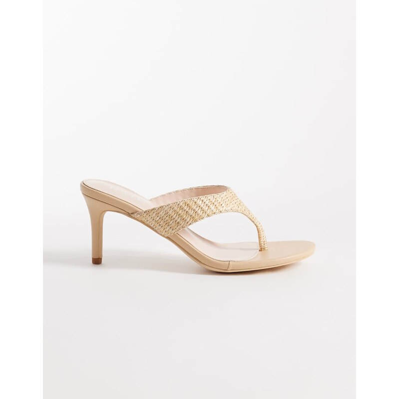 RAID Mystia toe thong heeled sandals in beige raffia-Neutral 115518012