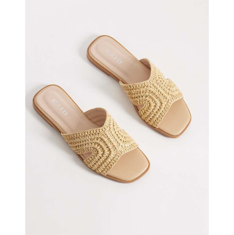 RAID Coraline flat slider sandals in camel raffia-Neutral 115518014