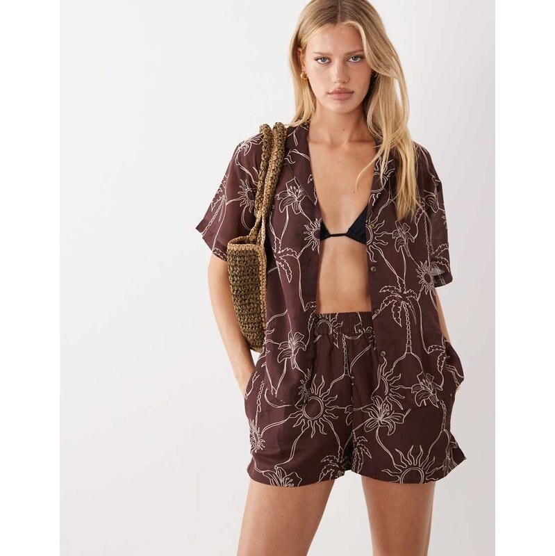 ASOS DESIGN Logan beach resort short in tropical stencil print